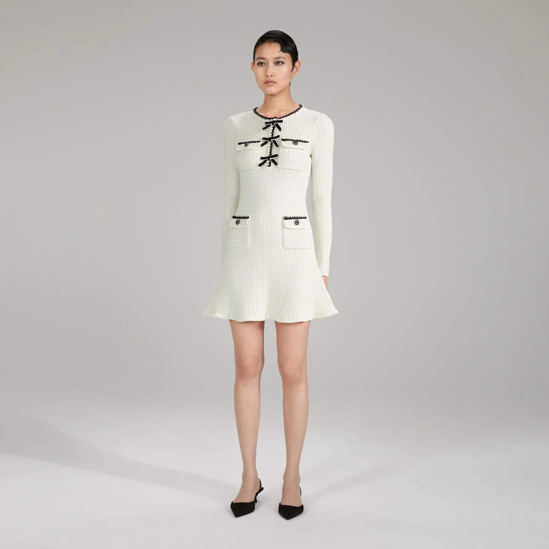 Self-portrait Melange Long Sleeve Knit Mini Dress