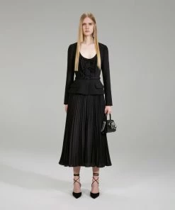 Self-portrait Black Crepe And Chiffon Midi Dress NEW ARRIVALS