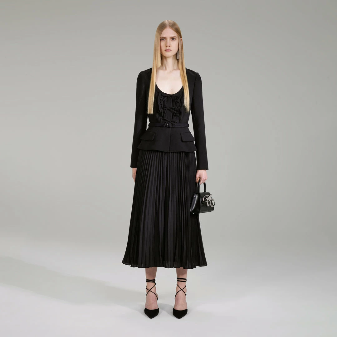 Self-portrait Black Crepe And Chiffon Midi Dress NEW ARRIVALS