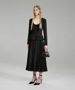 Self-portrait Black Crepe And Chiffon Midi Dress NEW ARRIVALS