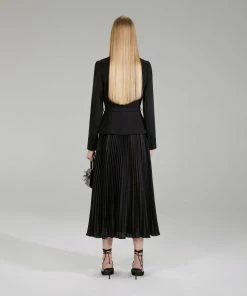 Self-portrait Black Crepe And Chiffon Midi Dress NEW ARRIVALS