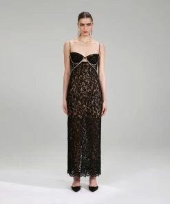 Self-portrait Black Fine Lace Maxi Dress
