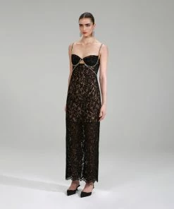Self-portrait Black Fine Lace Maxi Dress