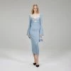 Self-portrait Light Blue Lurex Knit Midi Dress NEW ARRIVALS