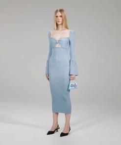 Self-portrait Light Blue Lurex Knit Midi Dress NEW ARRIVALS