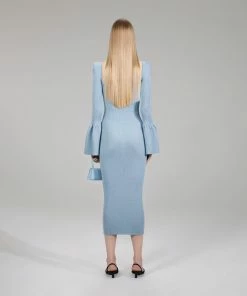 Self-portrait Light Blue Lurex Knit Midi Dress NEW ARRIVALS