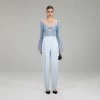 Self-portrait Light Blue Lurex Knit Top