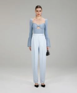 Self-portrait Light Blue Lurex Knit Top