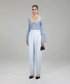 Self-portrait Light Blue Lurex Knit Top