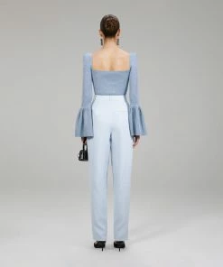 Self-portrait Light Blue Lurex Knit Top