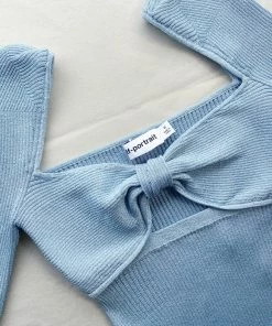 Self-portrait Light Blue Lurex Knit Top