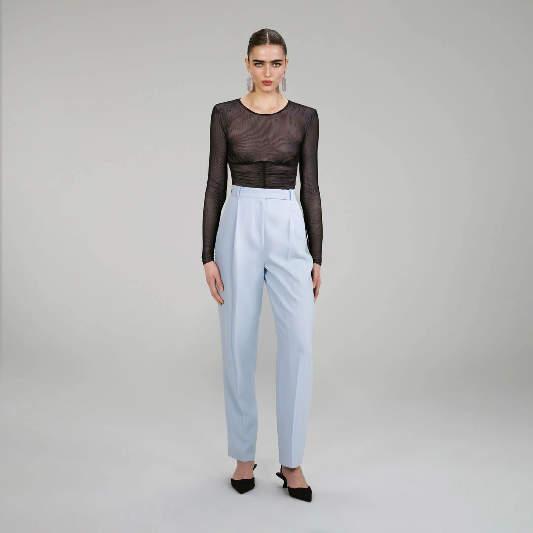 Self-portrait NEW ARRIVALS Light Blue Crepe Trousers