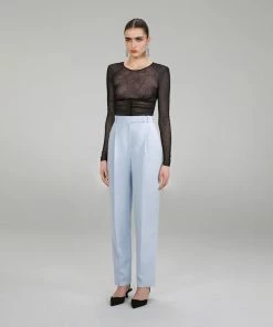 Self-portrait NEW ARRIVALS Light Blue Crepe Trousers