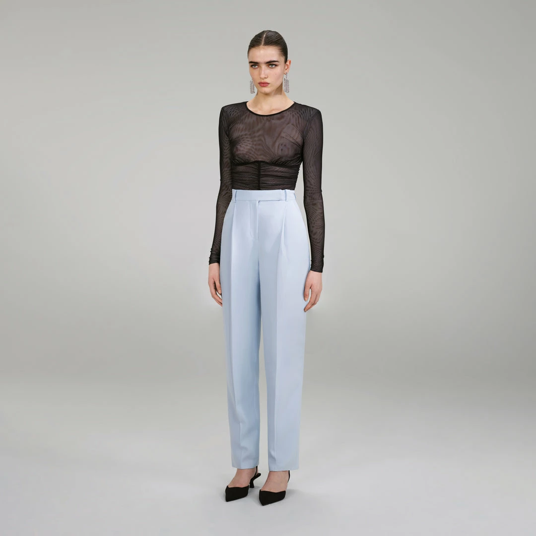 Self-portrait NEW ARRIVALS Light Blue Crepe Trousers