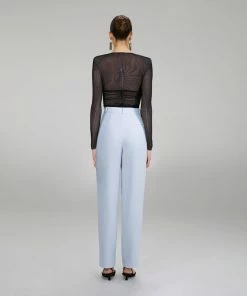 Self-portrait NEW ARRIVALS Light Blue Crepe Trousers