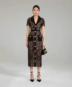 Self-portrait Black Magnolia Lace Midi Dress