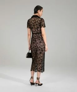 Self-portrait Black Magnolia Lace Midi Dress