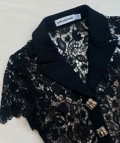 Self-portrait Black Magnolia Lace Midi Dress