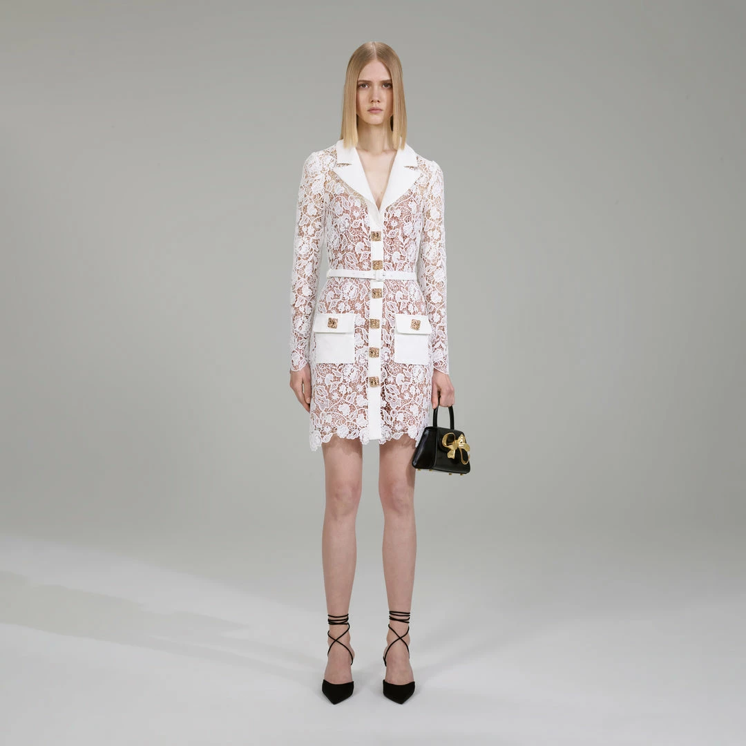 Self-portrait NEW ARRIVALS White Magnolia Lace Mini Dress