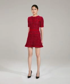 Self-portrait Red Melange Knit Dress