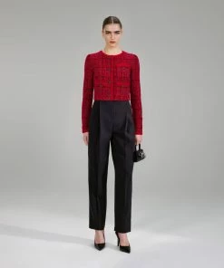 Self-portrait Red Melange Knit Jacket NEW ARRIVALS