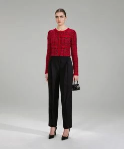 Self-portrait Red Melange Knit Jacket NEW ARRIVALS