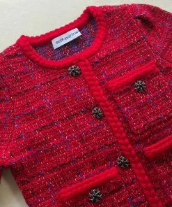 Self-portrait Red Melange Knit Jacket NEW ARRIVALS