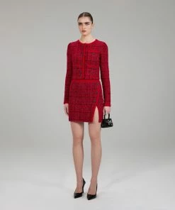 Self-portrait Red Melange Knit Mini Skirt NEW ARRIVALS