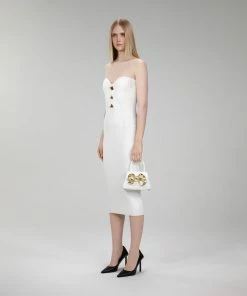Self-portrait The Bow Mini In White With Gold Hardware