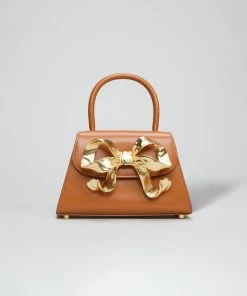Self-portrait NEW ARRIVALS The Bow Mini In Tan With Gold Hardware