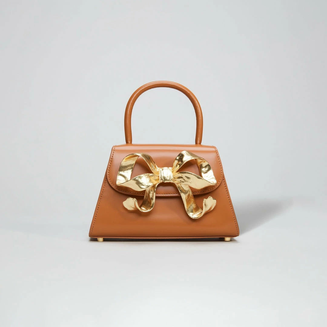 Self-portrait NEW ARRIVALS The Bow Mini In Tan With Gold Hardware