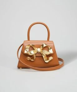 Self-portrait NEW ARRIVALS The Bow Mini In Tan With Gold Hardware