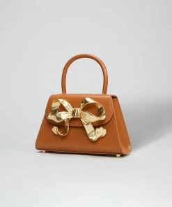 Self-portrait NEW ARRIVALS The Bow Mini In Tan With Gold Hardware