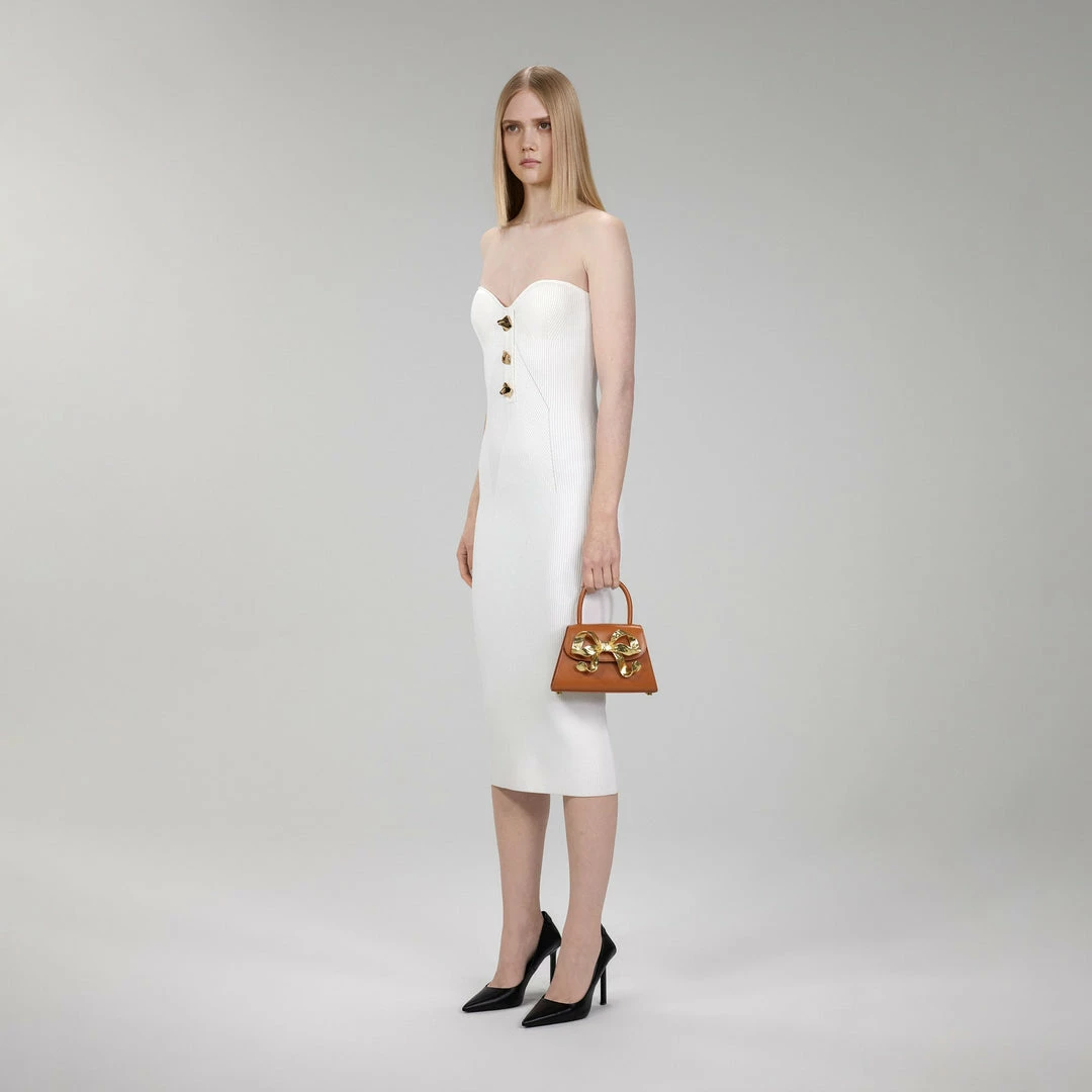 Self-portrait NEW ARRIVALS The Bow Mini In Tan With Gold Hardware