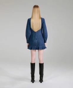 Self-portrait NEW ARRIVALS Dark Wash Denim Ruffle Dress