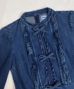 Self-portrait NEW ARRIVALS Dark Wash Denim Ruffle Dress