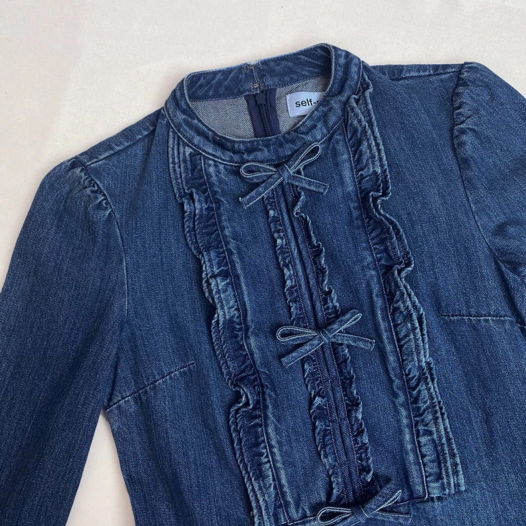 Self-portrait NEW ARRIVALS Dark Wash Denim Ruffle Dress