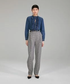 Self-portrait Dark Wash Denim Ruffle Top NEW ARRIVALS