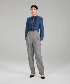 Self-portrait Dark Wash Denim Ruffle Top NEW ARRIVALS