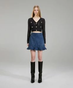 Self-portrait Dark Wash Denim Ruffle Skirt NEW ARRIVALS