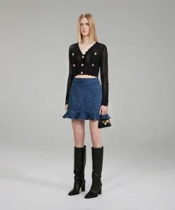 Self-portrait Dark Wash Denim Ruffle Skirt NEW ARRIVALS