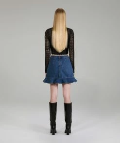 Self-portrait Dark Wash Denim Ruffle Skirt NEW ARRIVALS