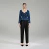 Self-portrait NEW ARRIVALS Dark Wash Denim Bow Top