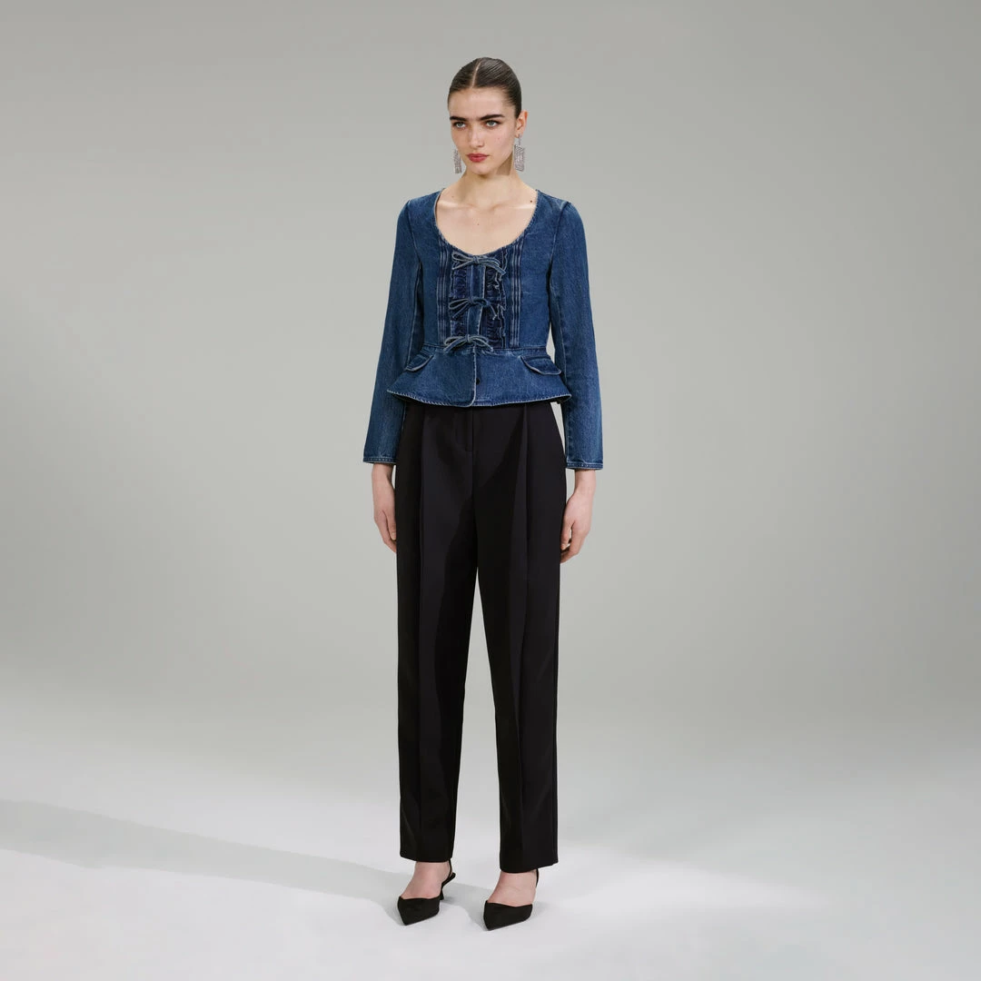 Self-portrait NEW ARRIVALS Dark Wash Denim Bow Top