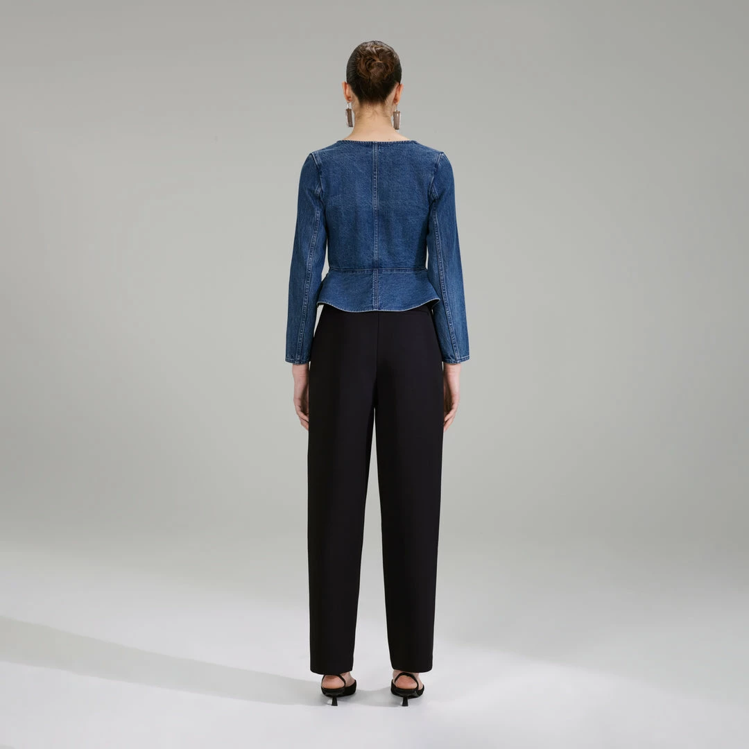 Self-portrait NEW ARRIVALS Dark Wash Denim Bow Top