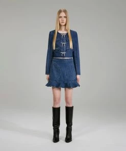 Self-portrait Dark Wash Denim Jacket