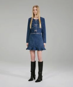 Self-portrait Dark Wash Denim Jacket