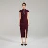 Self-portrait NEW ARRIVALS Burgundy Midi Stretch Crepe Dress