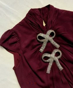 Self-portrait NEW ARRIVALS Burgundy Midi Stretch Crepe Dress