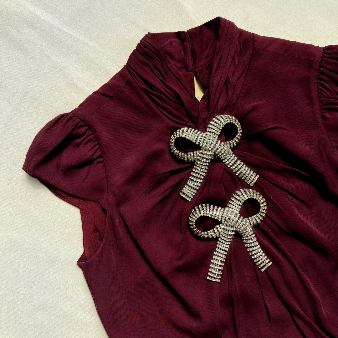 Self-portrait NEW ARRIVALS Burgundy Midi Stretch Crepe Dress